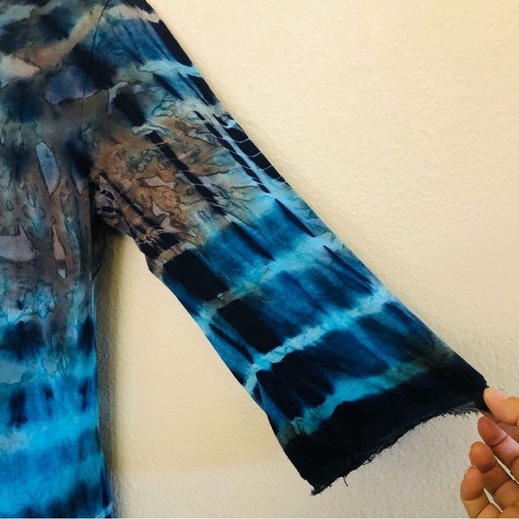 Mezon Woman’s Tie Dyed Burnout Silky Back 3/4 Sleeves Top Size S - Picture 6 of 15